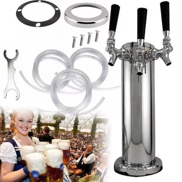 Stainless Steel Beer Tower Triple Pressure Tap Beer Faucet Beer Tower Beverage Dispenser for Bar Kitchen Home Pub Party