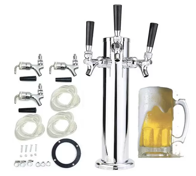 Stainless Steel Beer Tower Triple Pressure Tap Beer Faucet Beer Tower Beverage Dispenser for Bar Kitchen Home Pub Party