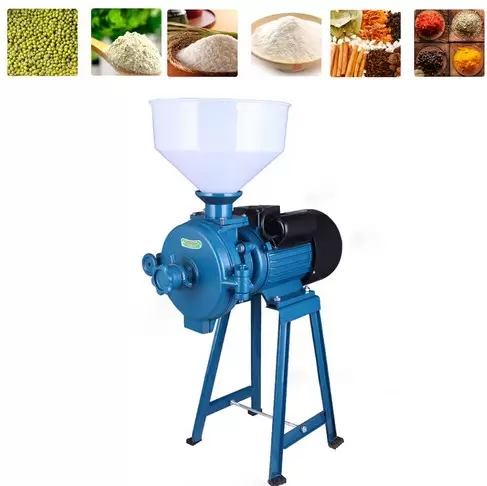 Moulin à céréales avec entonnoir pour graines, farine de riz, maïs 1400 tr/min (Bleu)