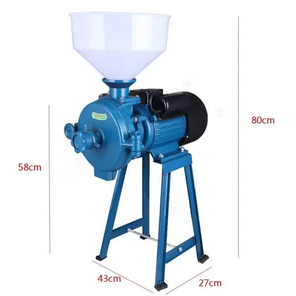 1500W Electric Grain Mill with Funnel, 1400RPM, Adjustable, 220V, for Rice Corn, Groove and Wheat（Blue)