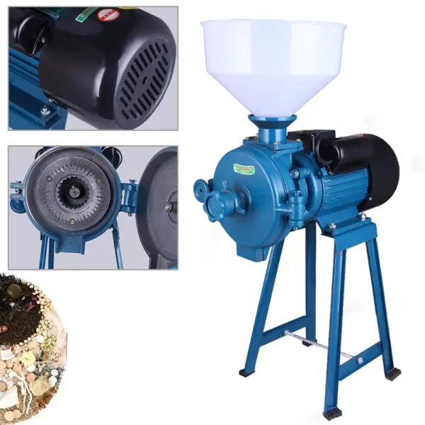 1500W Electric Grain Mill with Funnel, 1400RPM, Adjustable, 220V, for Rice Corn, Groove and Wheat（Blue)