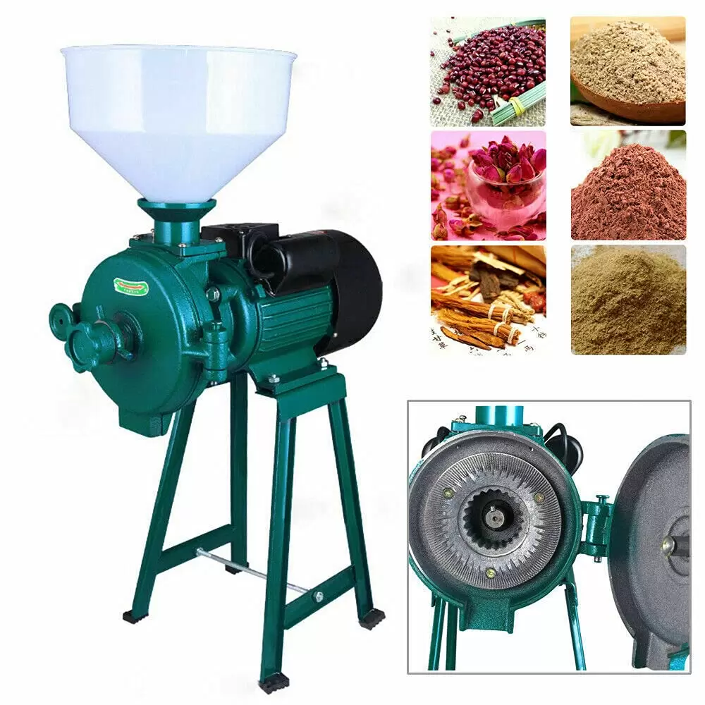 Cereal mill with funnel for seeds, rice flour, corn 1400 rpm (Green)