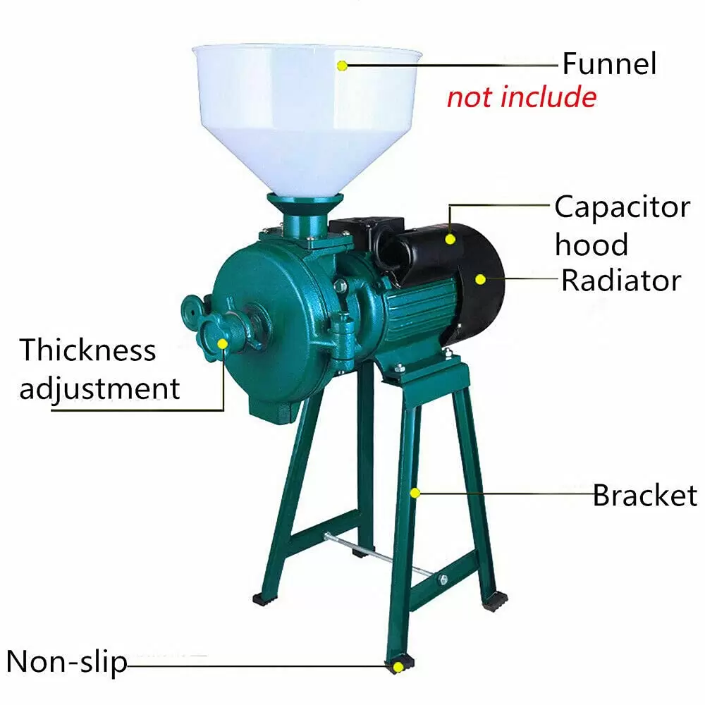 Cereal mill with funnel for seeds, rice flour, corn 1400 rpm (Green) Cereal mill with funnel for seeds, rice flour, corn 1400 rpm (Green)