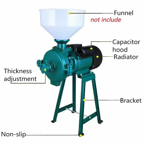 Cereal mill with funnel for seeds, rice flour, corn 1400 rpm (Green)