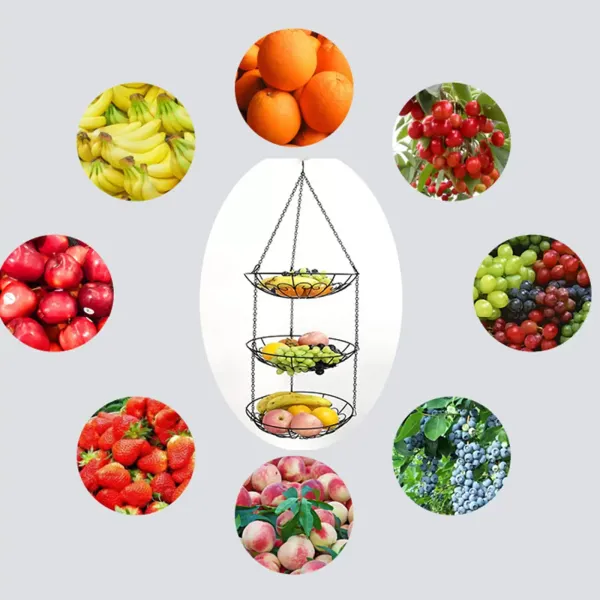 Set of 3 Nordic Wrought Iron Hanging Fruit Baskets with Hooks, Flower Pot Storage Basket Set of 3 Nordic Wrought Iron Hanging Fruit Baskets with Hooks, Flower Pot Storage Basket