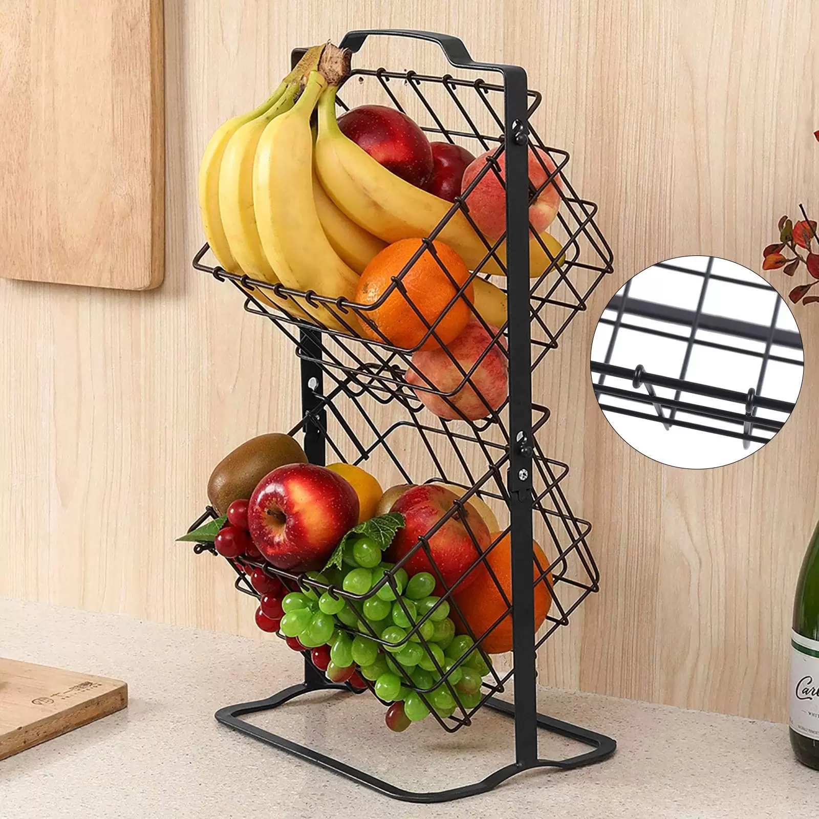 Fruit Basket with 2 Tier Storage, Metal Fruit Basket, 2 Tier, Hanging Vegetable Basket for Animals