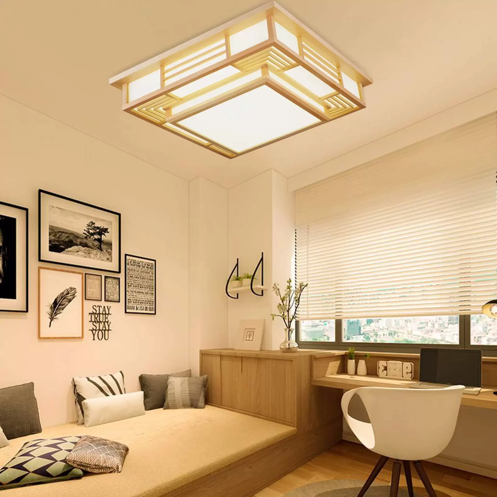 Japanese LED Ceiling Light, Solid Wood Ceiling Light, Creative Geometry, Living Room Bedroom Ceiling Lamp Japanese LED Ceiling Light, Solid Wood Ceiling Light, Creative Geometry, Living Room Bedroom Ceiling Lamp