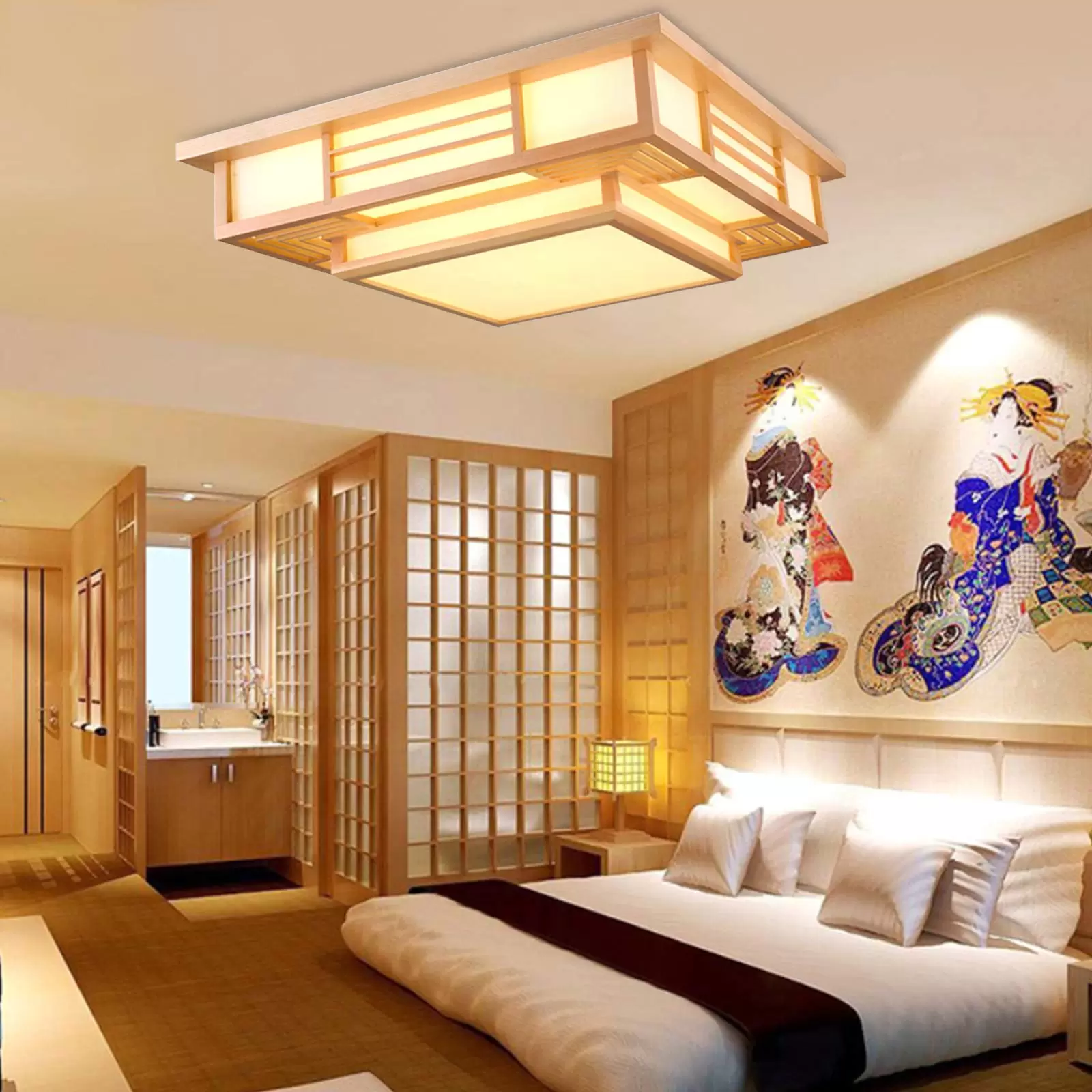 Japanese LED Ceiling Light, Solid Wood Ceiling Light, Creative Geometry, Living Room Bedroom Ceiling Lamp Japanese LED Ceiling Light, Solid Wood Ceiling Light, Creative Geometry, Living Room Bedroom Ceiling Lamp