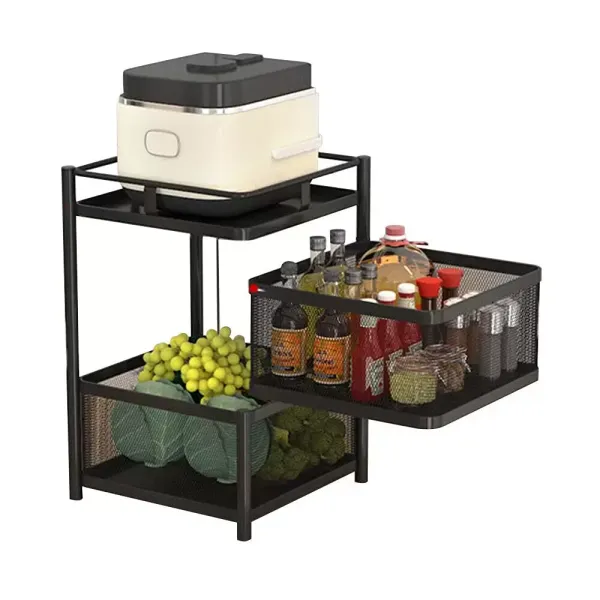 2 layer Kitchen Supplies Shelf Kitchen Supplies Shelf Fruit Basket Kitchen Rack Black For Kitchen Living Room Bathroom