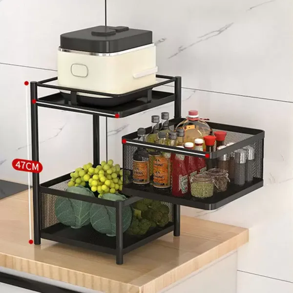 2 layer Kitchen Supplies Shelf Kitchen Supplies Shelf Fruit Basket Kitchen Rack Black For Kitchen Living Room Bathroom