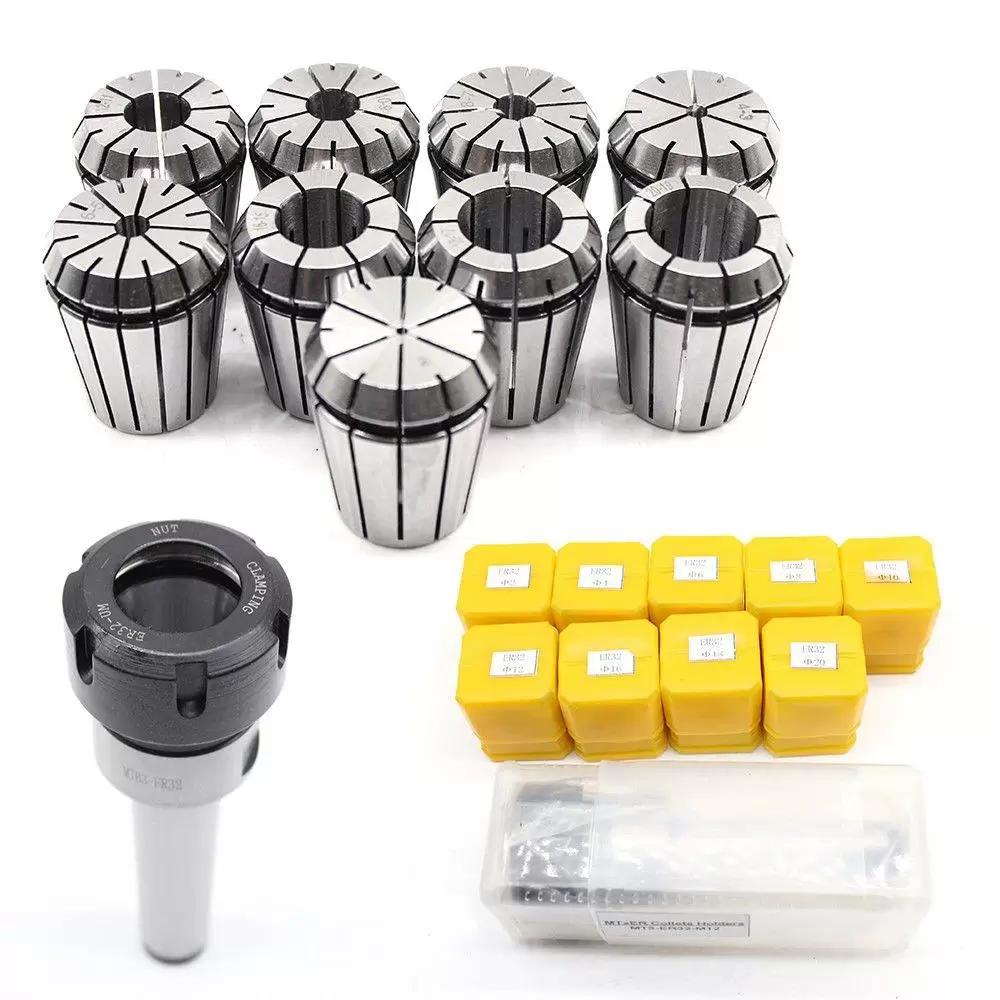 M12 MK3 ER32 Collet Chuck + 9pcs 2-20mm Collet Set for Milling Machine, Made of High Quality Spring Steel