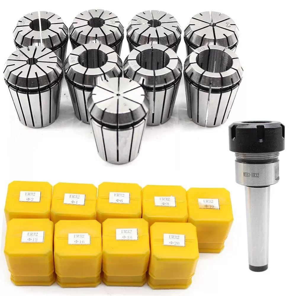 M12 MK3 ER32 Collet Chuck + 9pcs 2-20mm Collet Set for Milling Machine, Made of High Quality Spring Steel M12 MK3 ER32 Collet Chuck + 9pcs 2-20mm Collet Set for Milling Machine, Made of High Quality Spring Steel