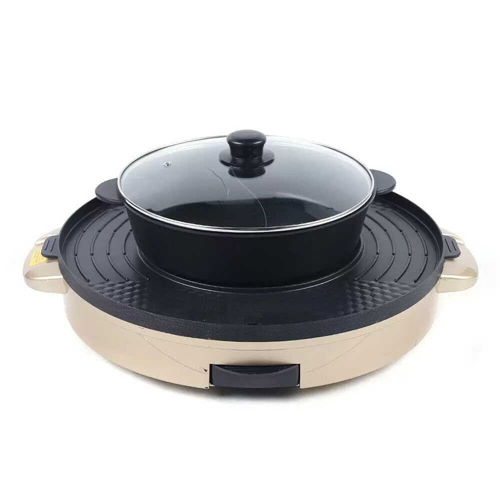 2 in 1 Electric Hot Pots Multi-function Grill Pan Non-Stick Hot Pot Mandarinente Pan Electric Oven Double Separation Mandarin Duck Pot Gold