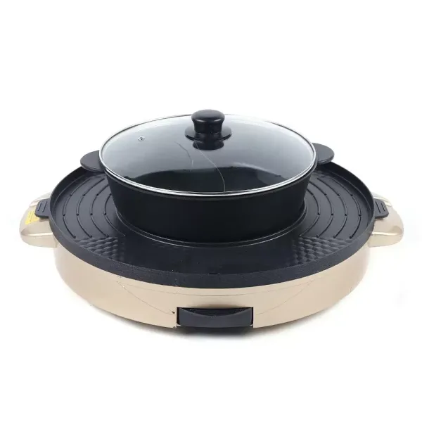 2 in 1 Electric Hot Pots Multi-function Grill Pan Non-Stick Hot Pot Mandarinente Pan Electric Oven Double Separation Mandarin Duck Pot Gold
