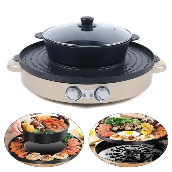 2 in 1 Electric Hot Pots Multi-function Grill Pan Non-Stick Hot Pot Mandarinente Pan Electric Oven Double Separation Mandarin Duck Pot Gold 2 in 1 Electric Hot Pots Multi-function Grill Pan Non-Stick Hot Pot Mandarinente Pan Electric Oven Double Separation Mandarin Duck Pot Gold