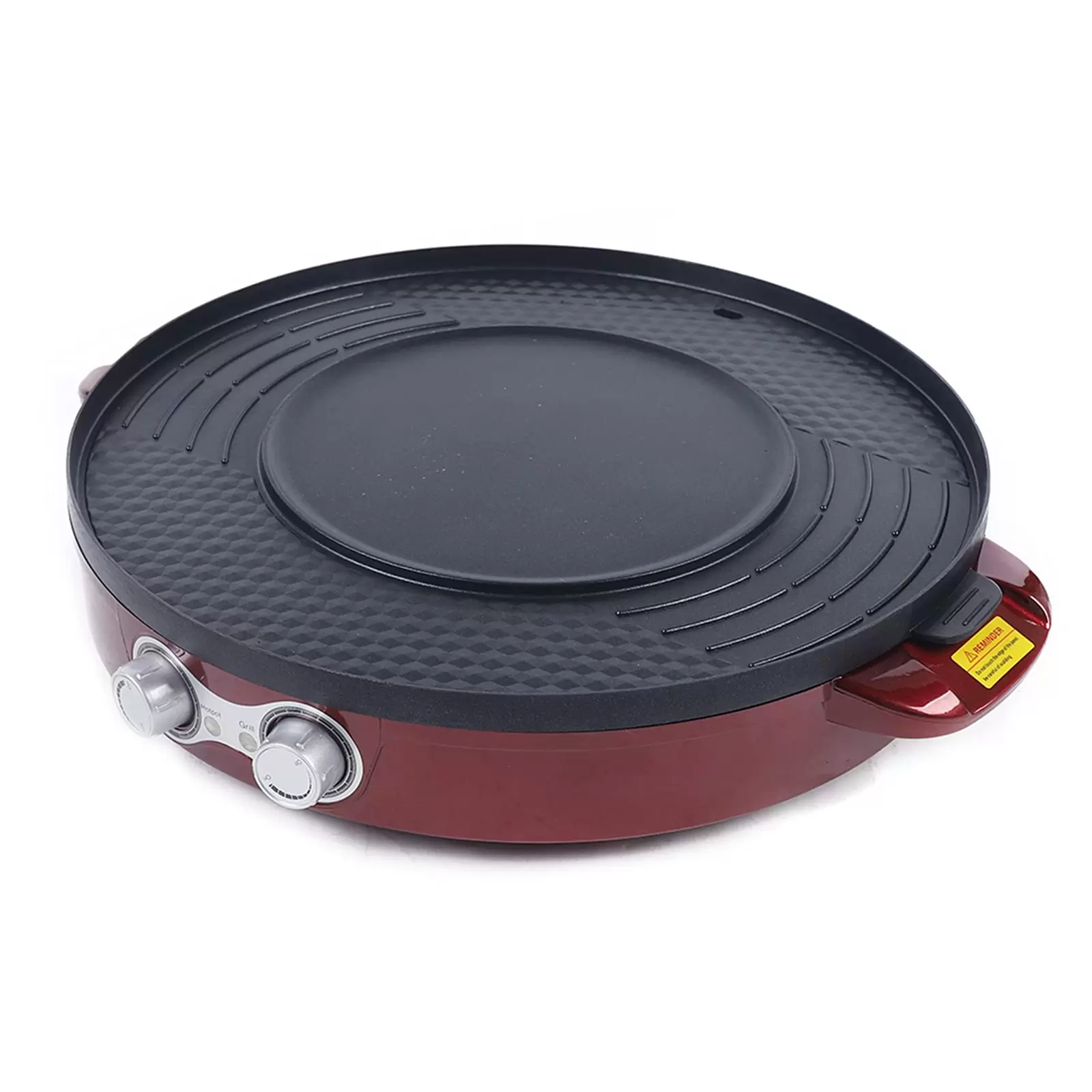 Electric Grill Pan 2 in 1 Hot Pot Multi-function Non-Stick Double Pan Barbecue Double Separation Mandarin Duck Pot For 5-8 People Red