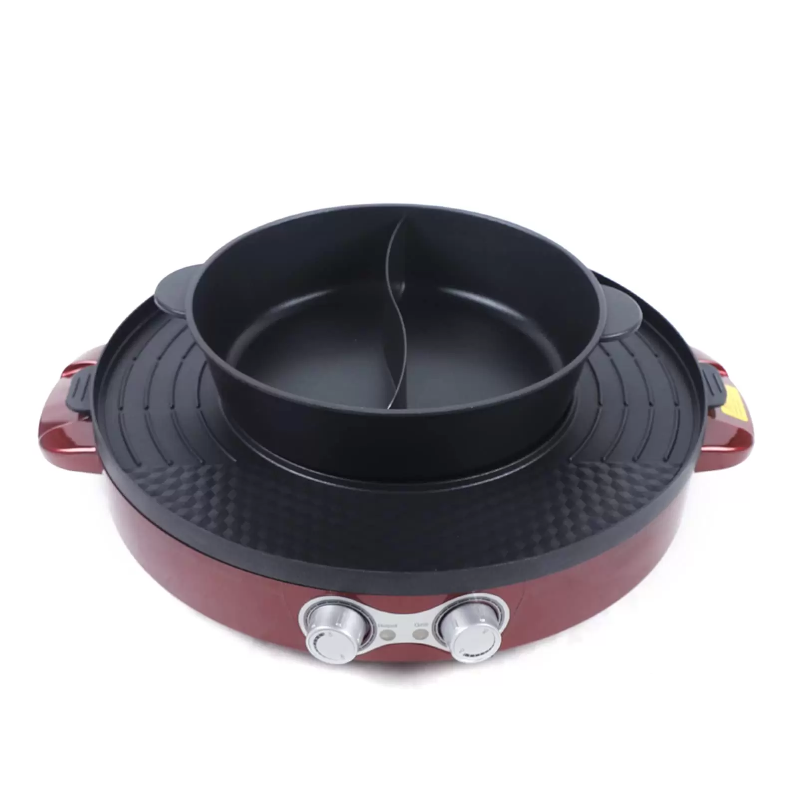 Electric Grill Pan 2 in 1 Hot Pot Multi-function Non-Stick Double Pan Barbecue Double Separation Mandarin Duck Pot For 5-8 People Red