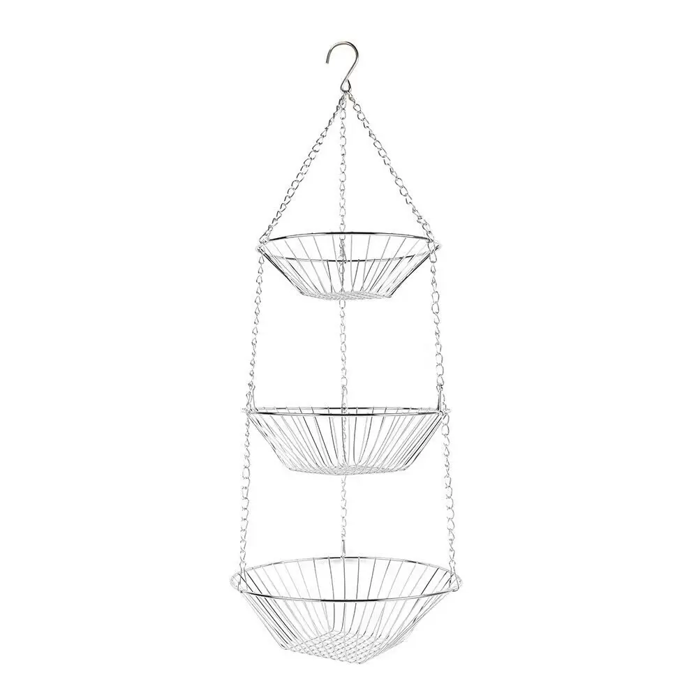 3-layer Fruit Hanging Basket Home Kitchen Vegetable Rack Detachable Iron Durable 74cm for Fruits & Snacks Holder