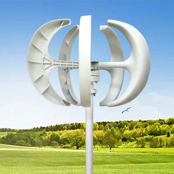600W 12V Wind Turbine Generator Lantern Vertical Wind Generator 5 Blades White
