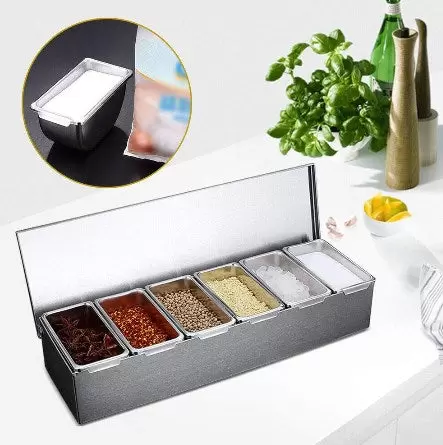 Lot de 6 boîtes à épices en acier inoxydable avec couvercles