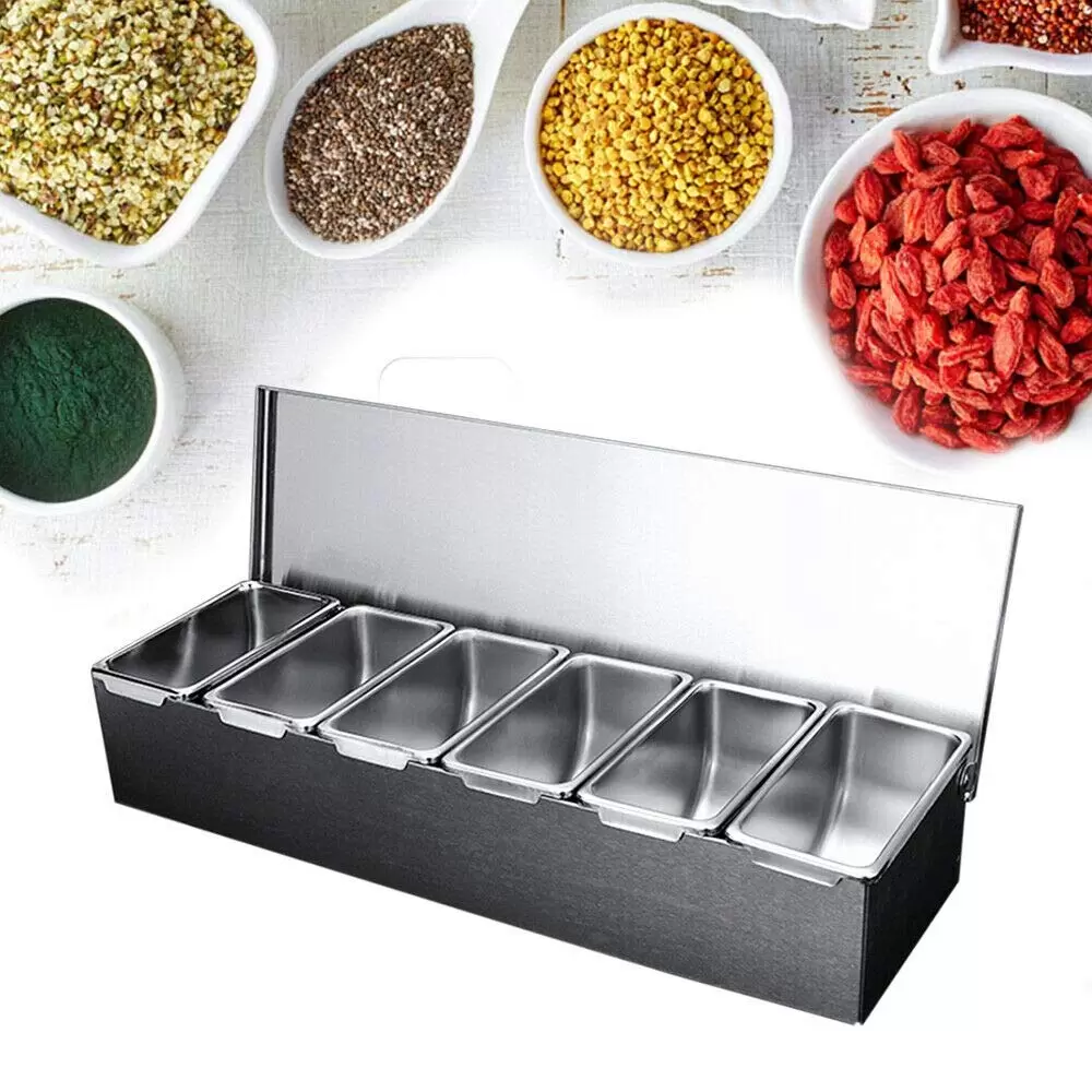 Set of 6 stainless steel spice tins with lids Set of 6 stainless steel spice tins with lids