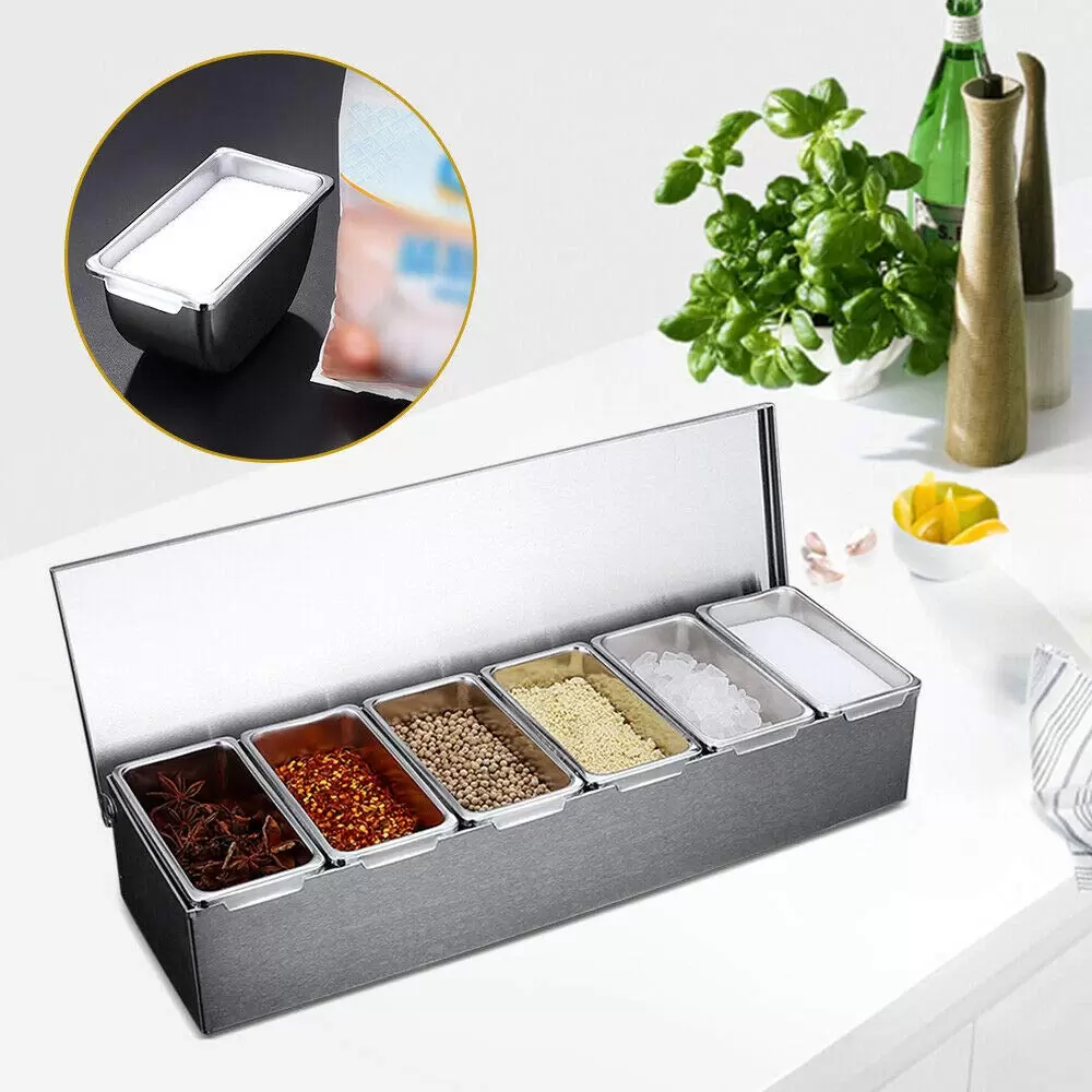 Set of 6 stainless steel spice tins with lids Set of 6 stainless steel spice tins with lids