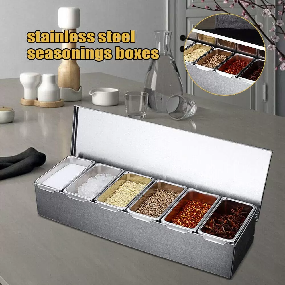 Set of 6 stainless steel spice tins with lids Set of 6 stainless steel spice tins with lids