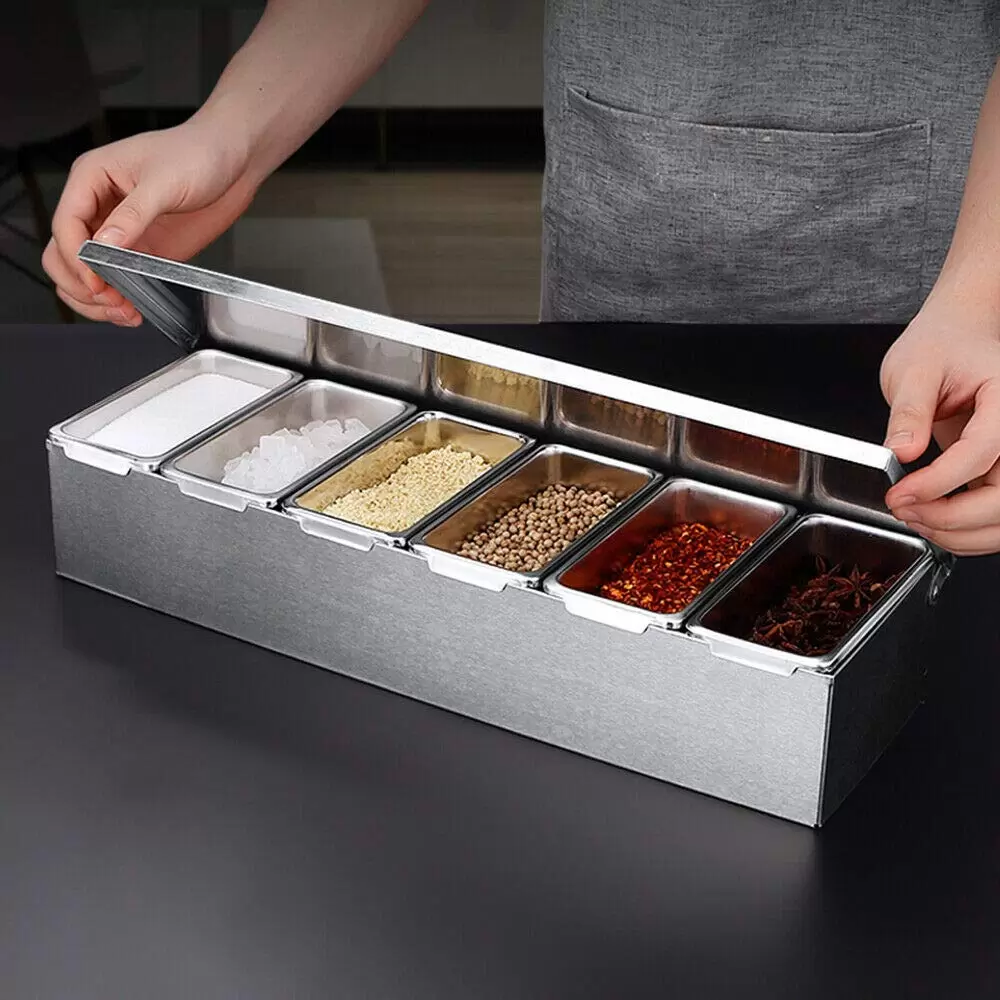 Set of 6 stainless steel spice tins with lids Set of 6 stainless steel spice tins with lids