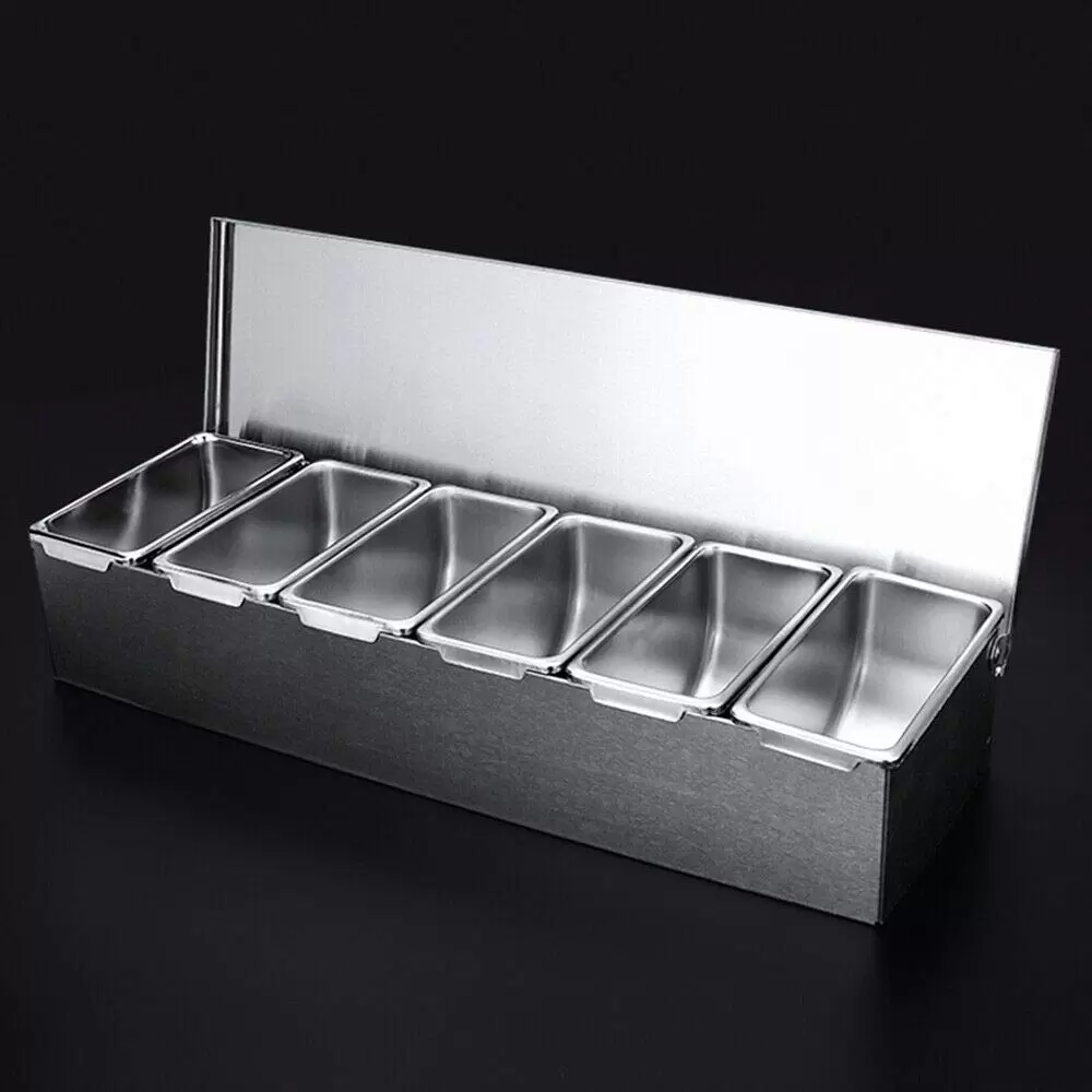 Set of 6 stainless steel spice tins with lids