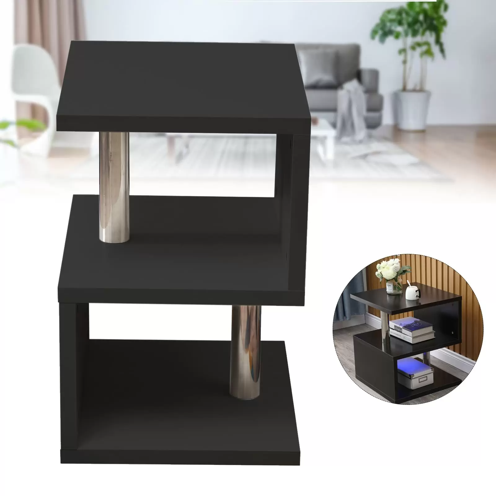 Modern Design Coffee Side Table With Led Lights 2 Tier Side Table Glossy Bedside Table Coffee Table Telephone Table Coffee Table with LED Modern Design Black Modern Design Coffee Side Table With Led Lights 2 Tier Side Table Glossy Bedside Table Coffee Table Telephone Table Coffee Table with LED Modern Design Black