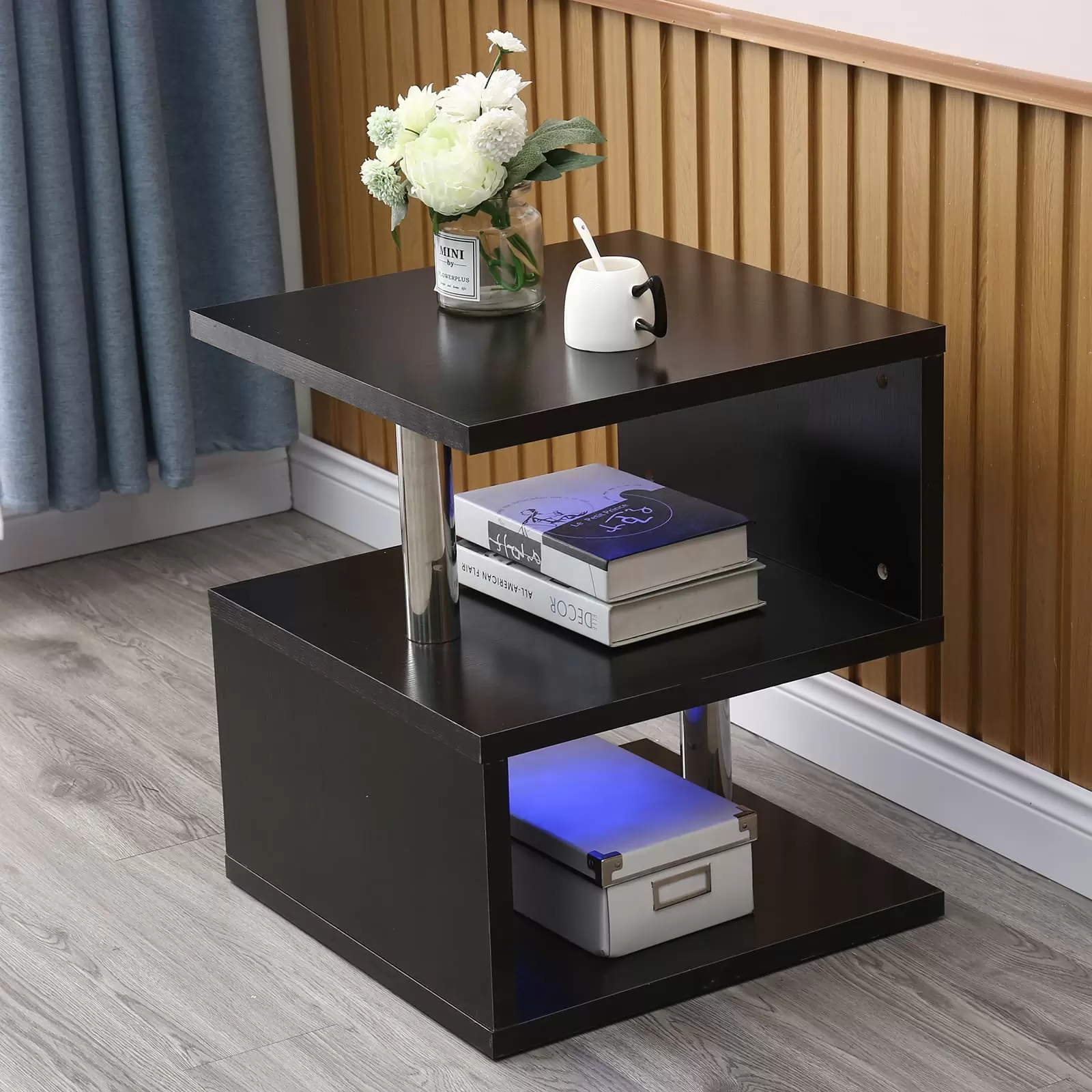 Modern Design Coffee Side Table With Led Lights 2 Tier Side Table Glossy Bedside Table Coffee Table Telephone Table Coffee Table with LED Modern Design Black Modern Design Coffee Side Table With Led Lights 2 Tier Side Table Glossy Bedside Table Coffee Table Telephone Table Coffee Table with LED Modern Design Black