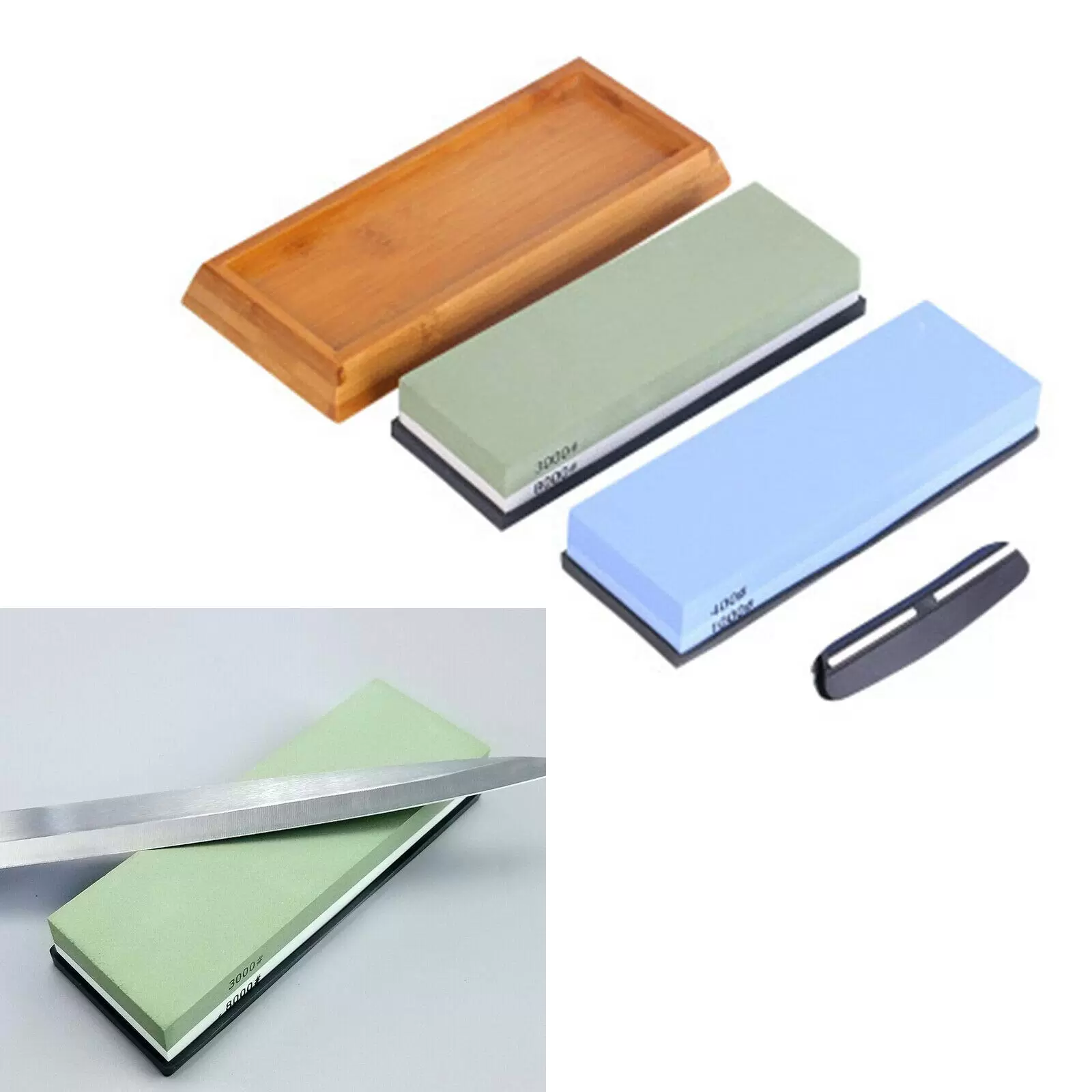 Double-sided sharpening stone set for kitchen knives, 4-sided rectangular sharpening stone