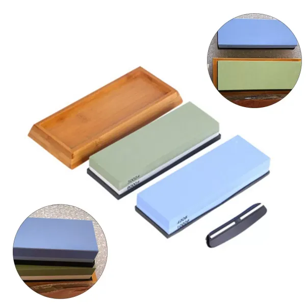 Double-sided sharpening stone set for kitchen knives, 4-sided rectangular sharpening stone