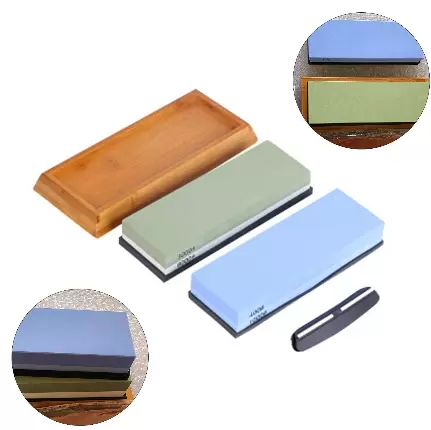 Double-sided sharpening stone set for kitchen knives, 4-sided rectangular sharpening stone