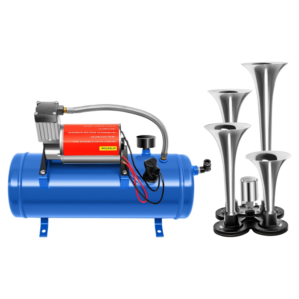 t12V 6L Air Compressor Compressor Air Horn Kit 6 Liter with 150 PSI Air Compressor 4 Trumpet Anti-vibration Feet for Car Tires Car Engines Bicycles
