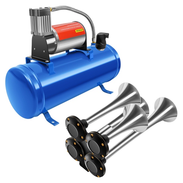 t12V 6L Air Compressor Compressor Air Horn Kit 6 Liter with 150 PSI Air Compressor 4 Trumpet Anti-vibration Feet for Car Tires Car Engines Bicycles