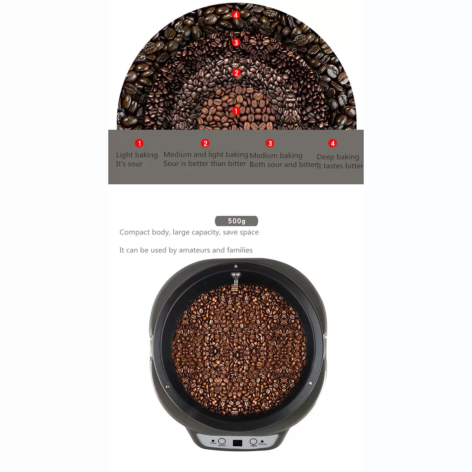 500W Automatic Coffee Roaster, Electric Coffee Roaster, Home Baking Machine for Cafe/Home