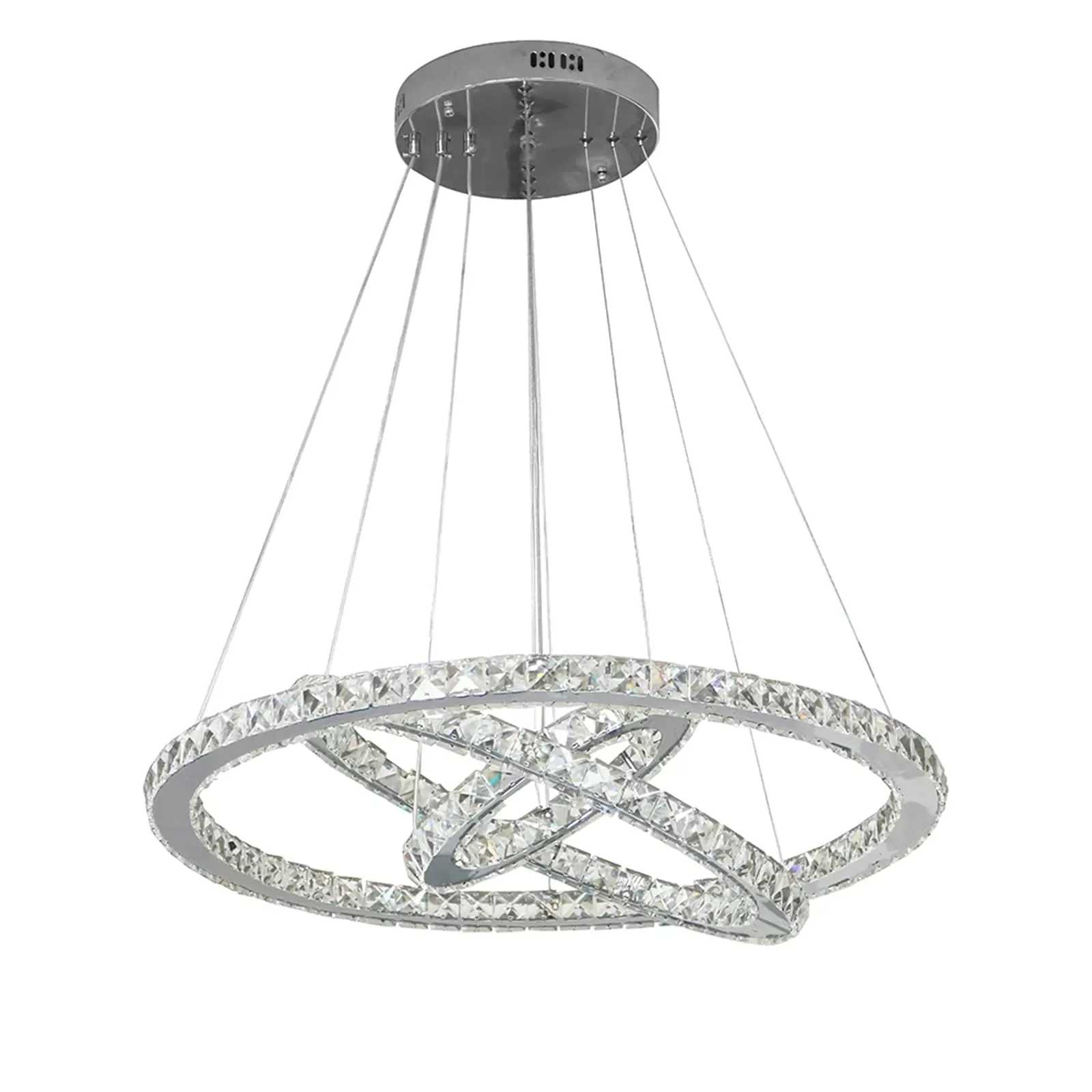 3 Rings LED Pendant Light Height Adjustable Hanging Lamp 96 Watt Cold White Light Ring Crystal Chandelier For Living Room Bedroom
