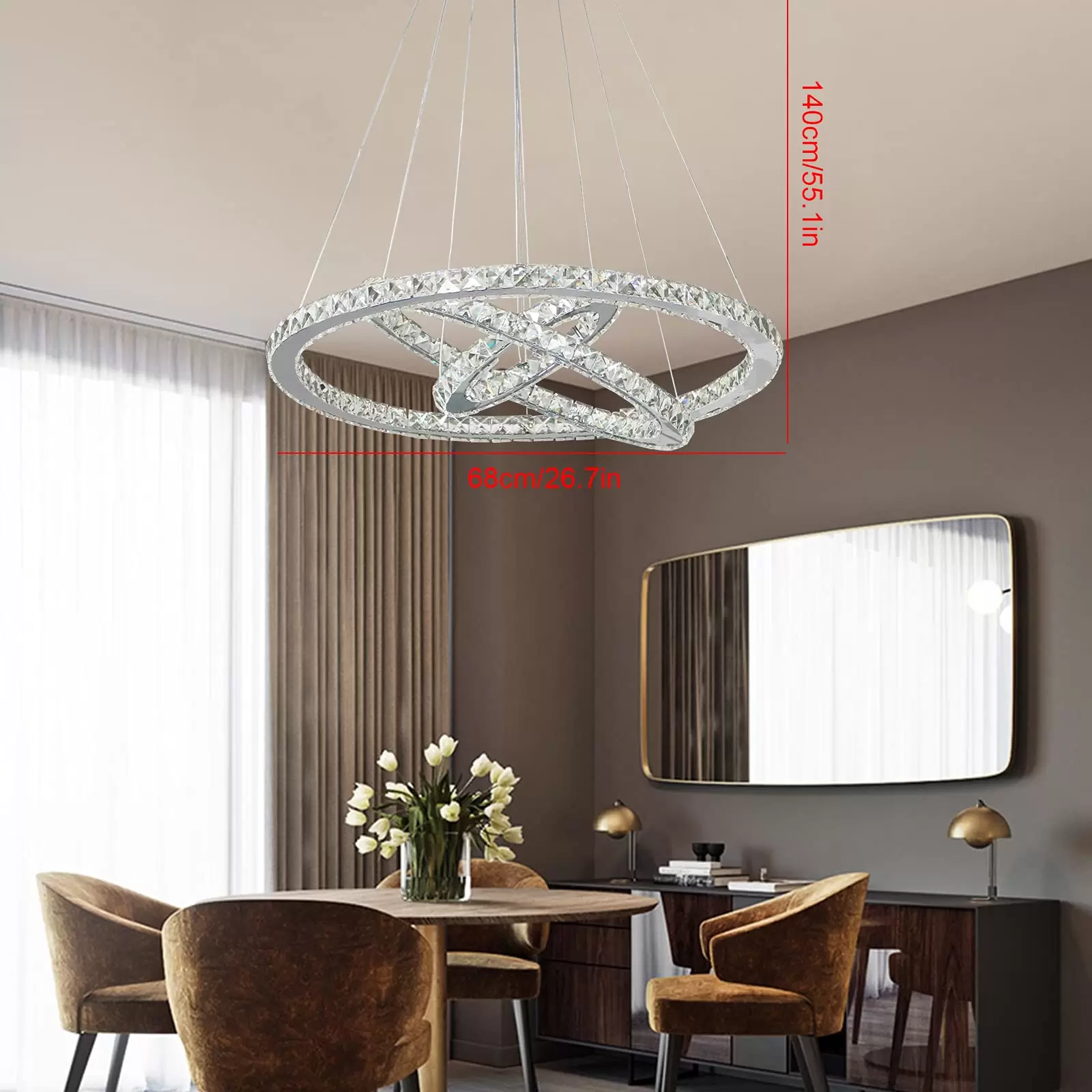 3 Rings LED Pendant Light Height Adjustable Hanging Lamp 96 Watt Cold White Light Ring Crystal Chandelier For Living Room Bedroom 3 Rings LED Pendant Light Height Adjustable Hanging Lamp 96 Watt Cold White Light Ring Crystal Chandelier For Living Room Bedroom