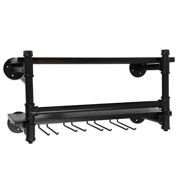 Wine Rack Wall-Mounted Wine Bottle Rack Bottle Holder Wine Bottle Rack 2 Shelf with Wine Glass Holder