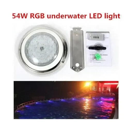 Swimming Pool Lamp 54W RGB LED Light Waterproof IP68 Stainless Steel Underwater Lighting with Remote Control Waterproof for Swimming Pools Aquariums Gymnasiums Fountains Swimming Pool Lamp 54W RGB LED Light Waterproof IP68 Stainless Steel Underwater Lighting with Remote Control Waterproof for Swimming Pools Aquariums Gymnasiums Fountains