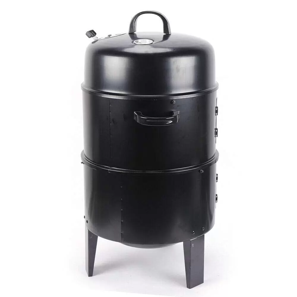 3 In 1 Multi-function Smoker Grill Double Layer Charcoal Grill With Thermometer Outdoor Grill Black Used To Make Grilled Meat Bacon Salami Grilled Chicken