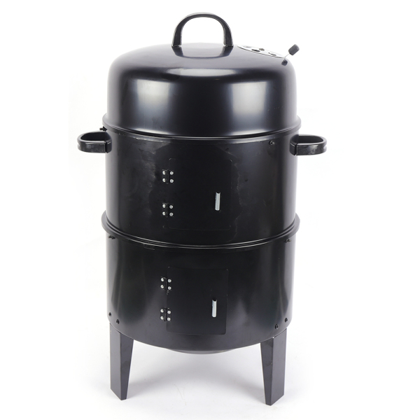 3 In 1 Multi-function Smoker Grill Double Layer Charcoal Grill With Thermometer Outdoor Grill Black Used To Make Grilled Meat Bacon Salami Grilled Chicken