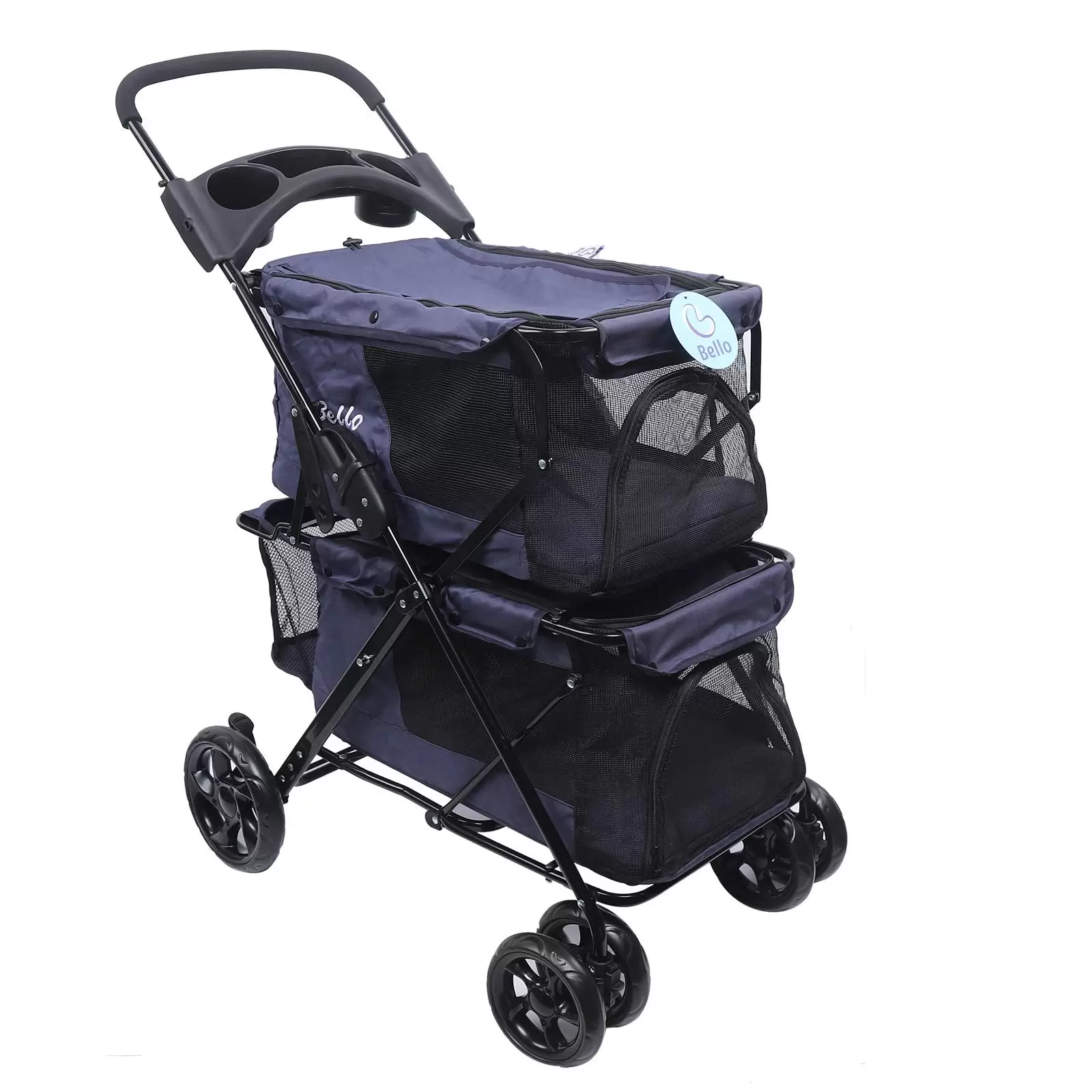 4 Wheels Foldable Stroller Dog Cat Puppy Pet Stroller Max Capacity 15kg Dog Jogger Puppy Pushchair Storage Basket and Easy One-Hand Fold