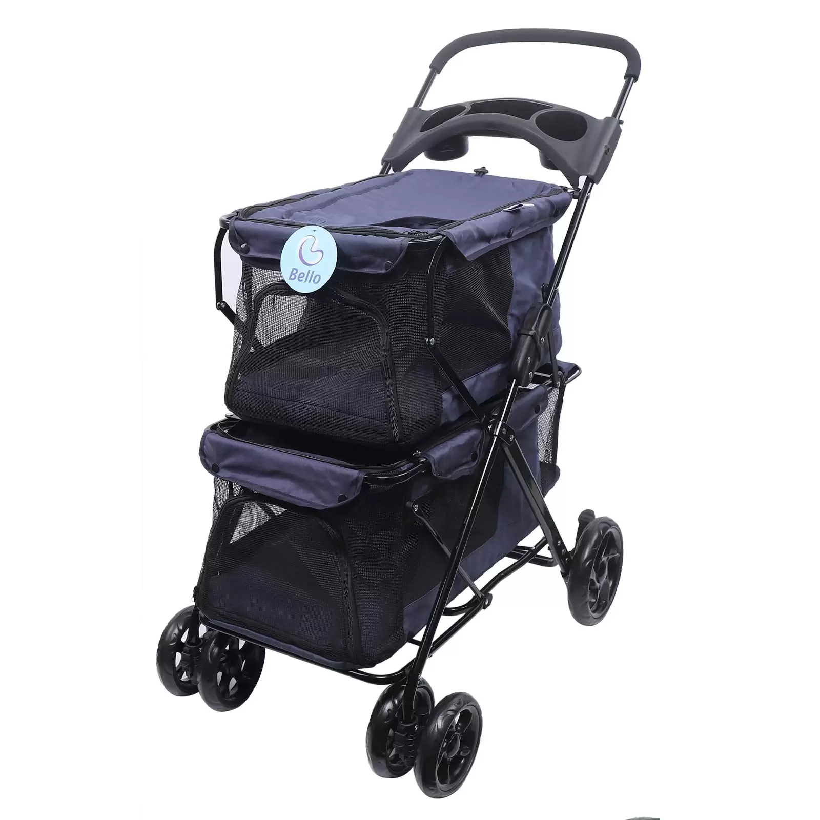 4 Wheels Foldable Stroller Dog Cat Puppy Pet Stroller Max Capacity 15kg Dog Jogger Puppy Pushchair Storage Basket and Easy One-Hand Fold