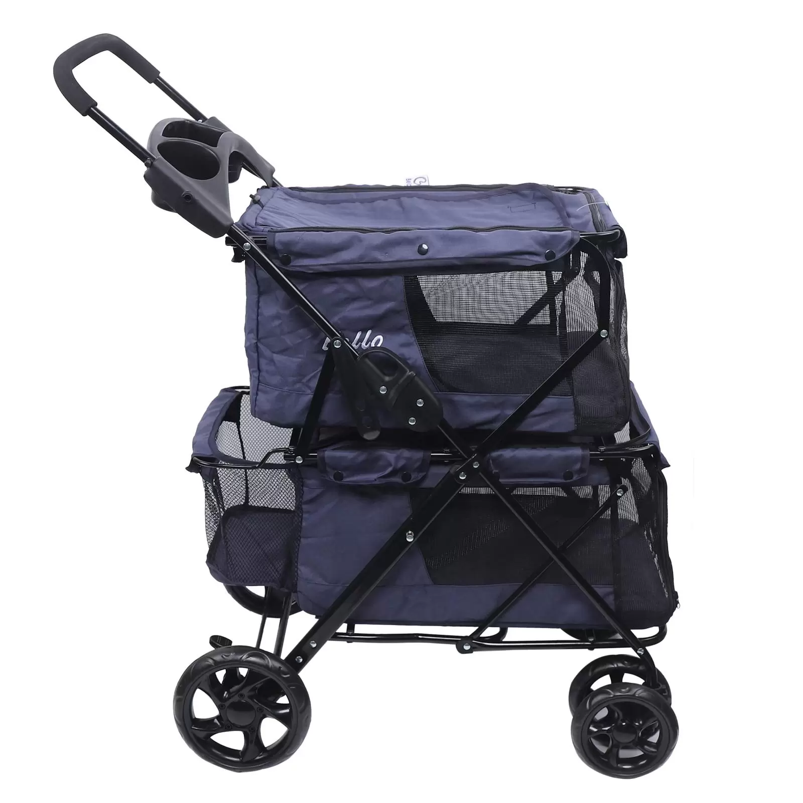 4 Wheels Foldable Stroller Dog Cat Puppy Pet Stroller Max Capacity 15kg Dog Jogger Puppy Pushchair Storage Basket and Easy One-Hand Fold