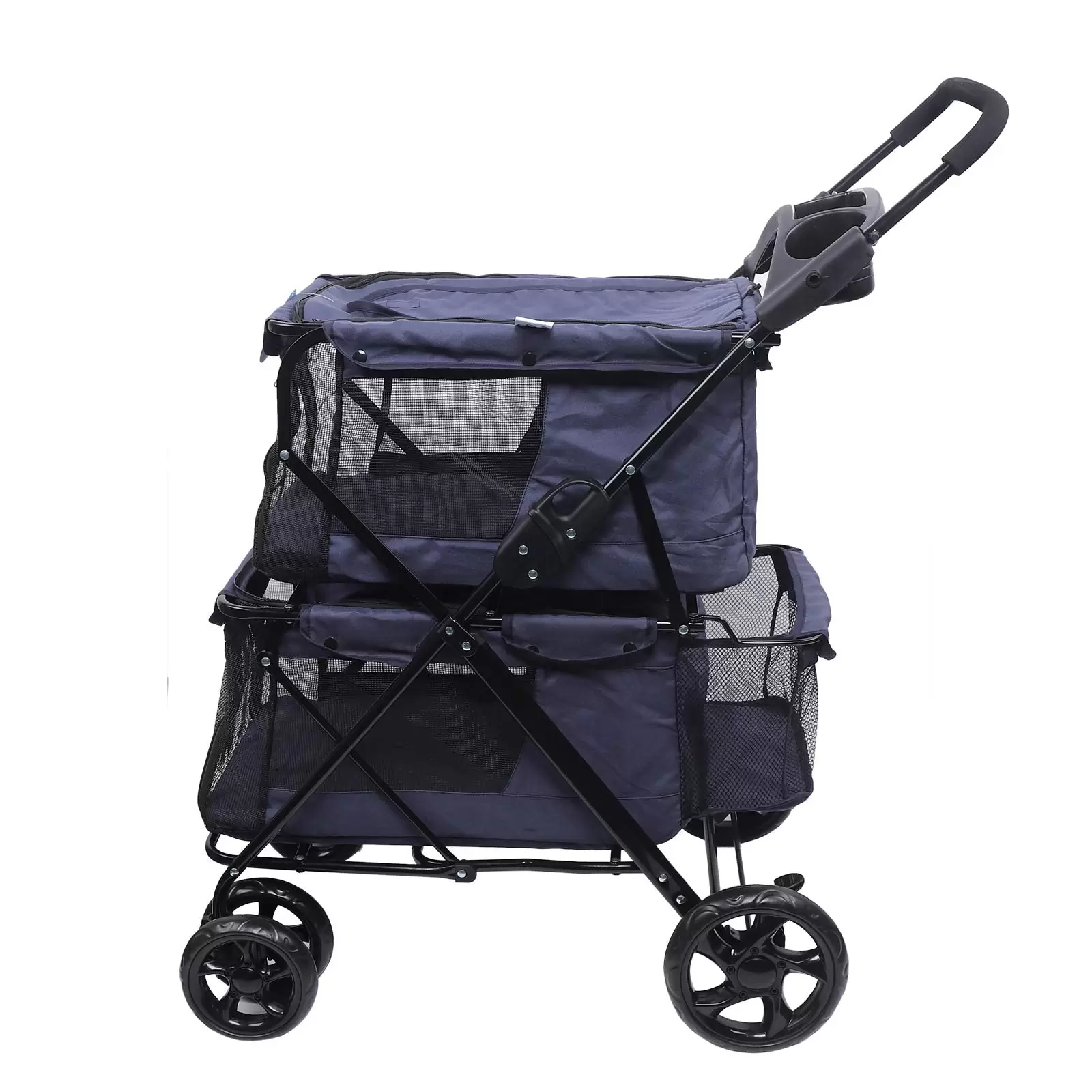 4 Wheels Foldable Stroller Dog Cat Puppy Pet Stroller Max Capacity 15kg Dog Jogger Puppy Pushchair Storage Basket and Easy One-Hand Fold