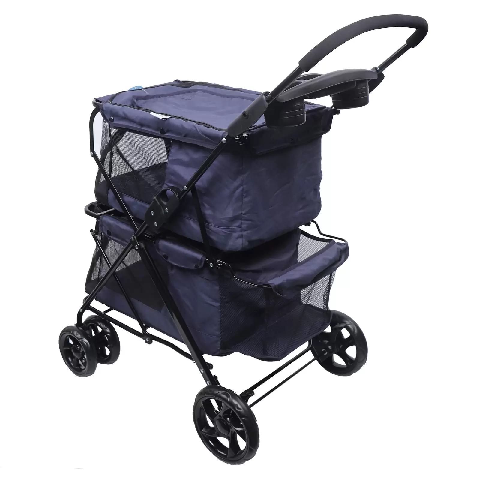 4 Wheels Foldable Stroller Dog Cat Puppy Pet Stroller Max Capacity 15kg Dog Jogger Puppy Pushchair Storage Basket and Easy One-Hand Fold