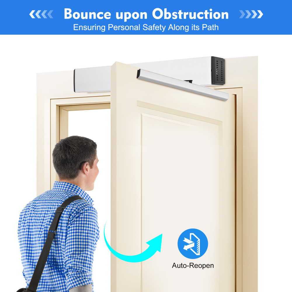 Automatic door opener with remote control and push button