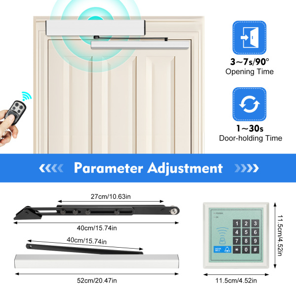Automatic door opener with remote control and push button - For commercial use